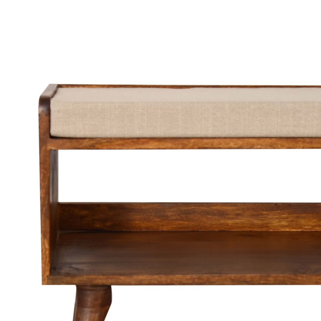 Mud Linen Nordic Storage Bench, Upholstered, Beige and Brown
