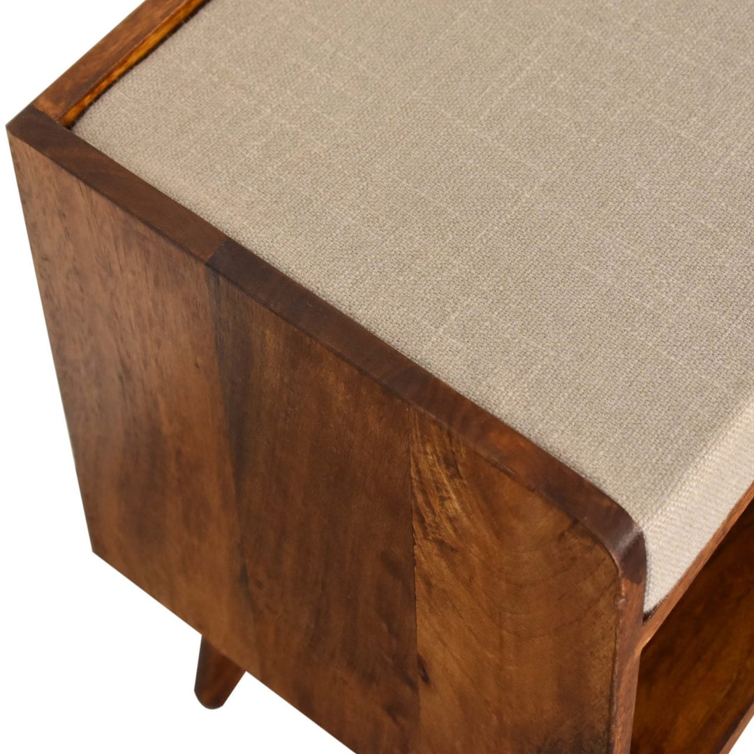 Mud Linen Nordic Storage Bench, Upholstered, Beige and Brown