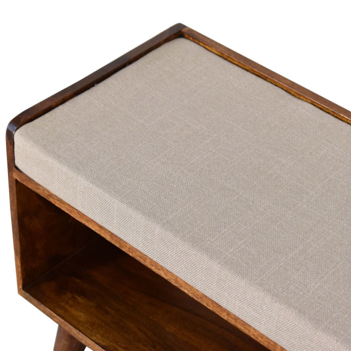 Mud Linen Nordic Storage Bench, Upholstered, Beige and Brown