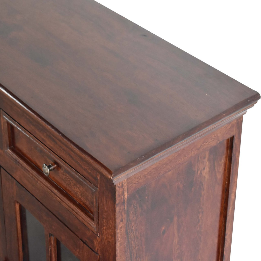 Solid Wood Large Cherry Glazed Sideboard, 4-Drawers, 4 Shelves with 2 Doors, Chestnut Finish, Brown