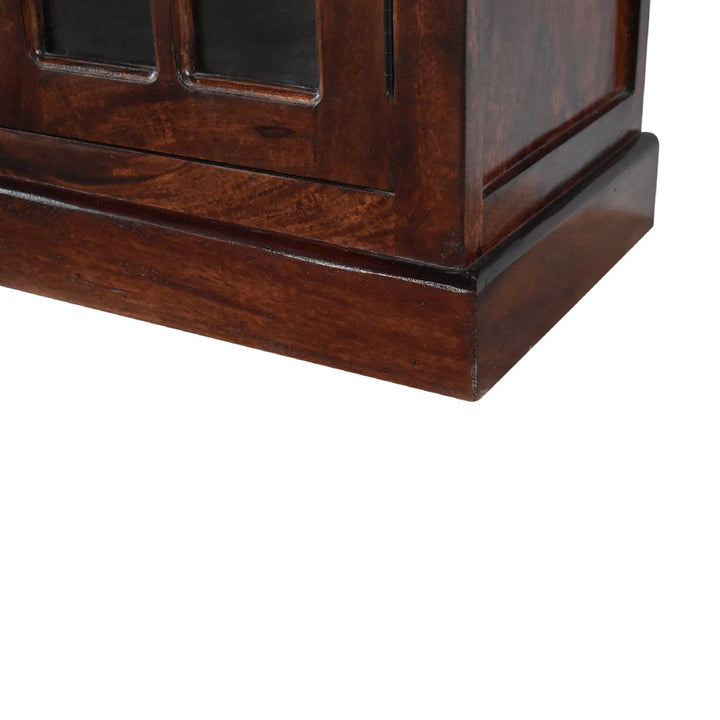 Solid Wood Large Cherry Glazed Sideboard, 4-Drawers, 4 Shelves with 2 Doors, Chestnut Finish, Brown
