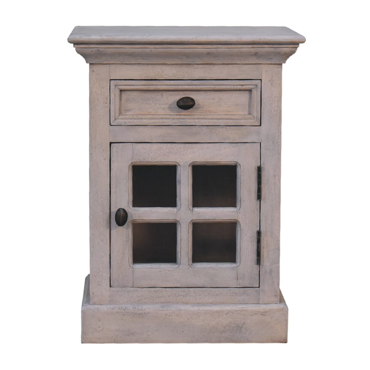 Solid Wood Glazed Stone Bedside, 1-Drawer, 1-Storage, Acid wash, White
