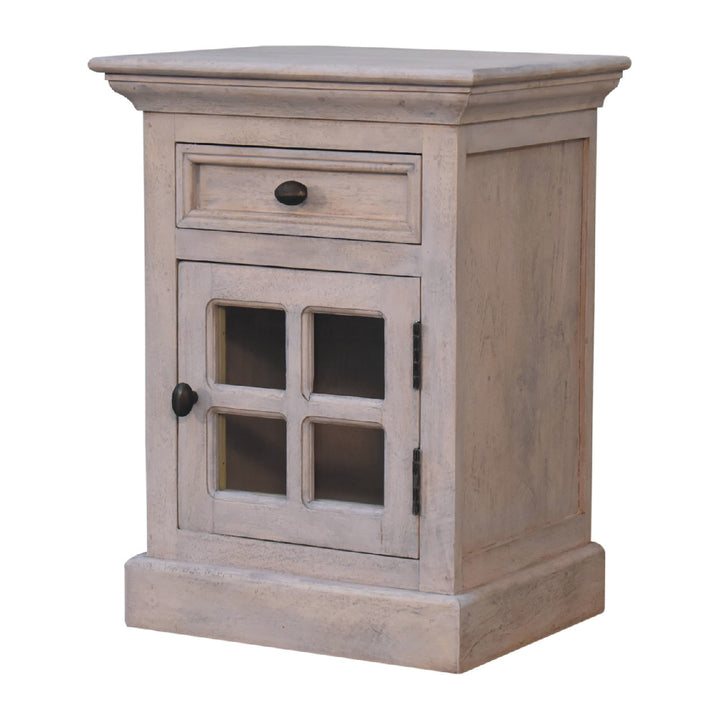 Solid Wood Glazed Stone Bedside, 1-Drawer, 1-Storage, Acid wash, White