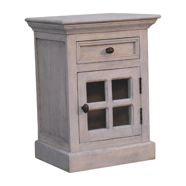 Solid Wood Glazed Stone Bedside, 1-Drawer, 1-Storage, Acid wash, White