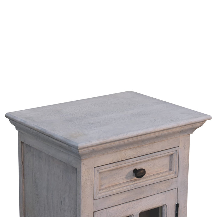 Solid Wood Glazed Stone Bedside, 1-Drawer, 1-Storage, Acid wash, White