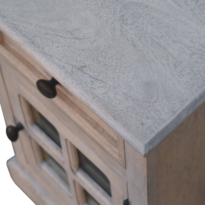 Solid Wood Glazed Stone Bedside, 1-Drawer, 1-Storage, Acid wash, White