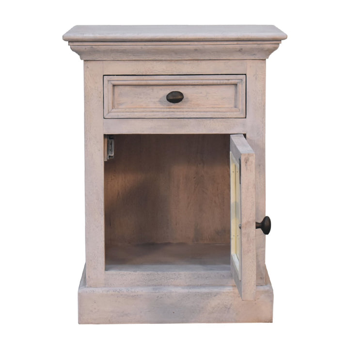 Solid Wood Glazed Stone Bedside, 1-Drawer, 1-Storage, Acid wash, White
