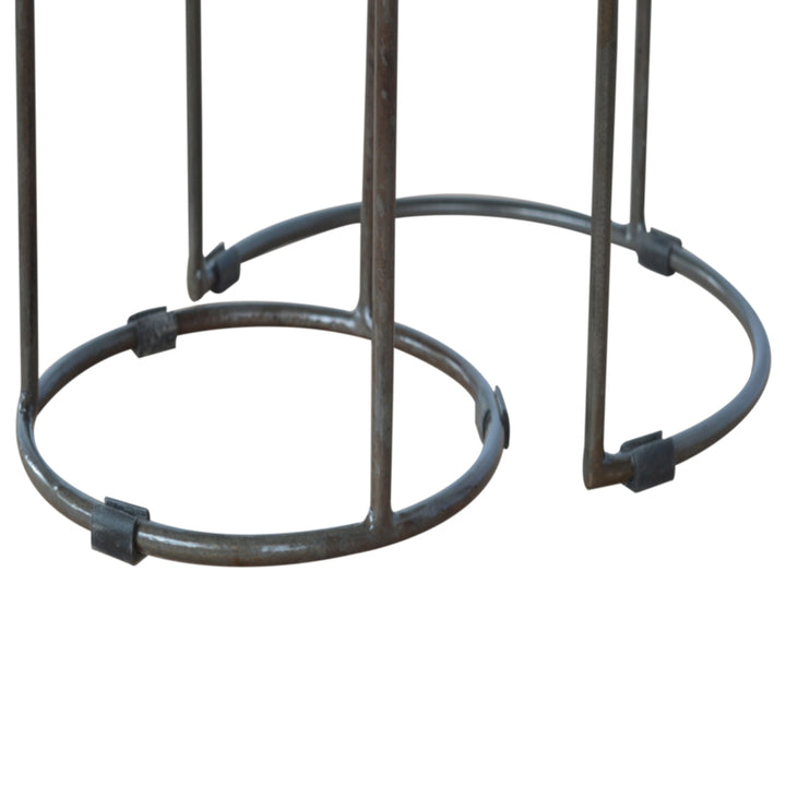 Solid Wood Round Stool with Iron Base, Set of 2, Light Brown