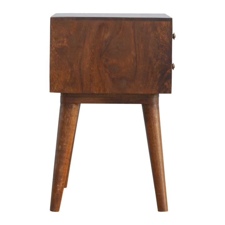 Geo Brass Inlay Bedside, 2-Drawers, Nordic Legs, Gold and Brown