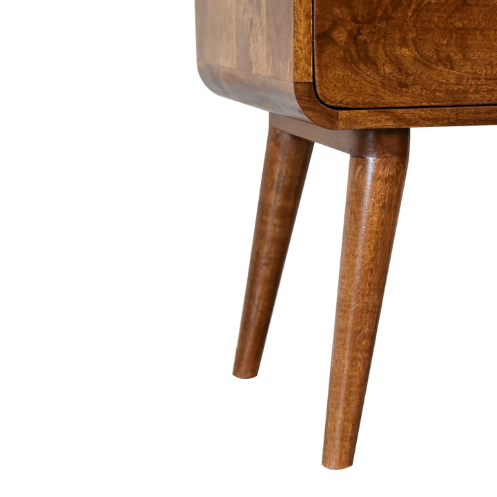 Solid Wood Curved Nightstand, 2-Drawers, Chestnut, Brown