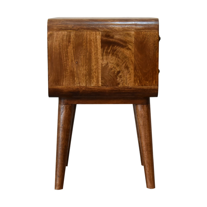 Solid Wood Curved Nightstand, 2-Drawers, Chestnut, Brown