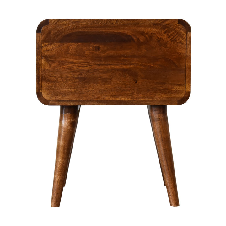 Solid Wood Curved Nightstand, 2-Drawers, Chestnut, Brown