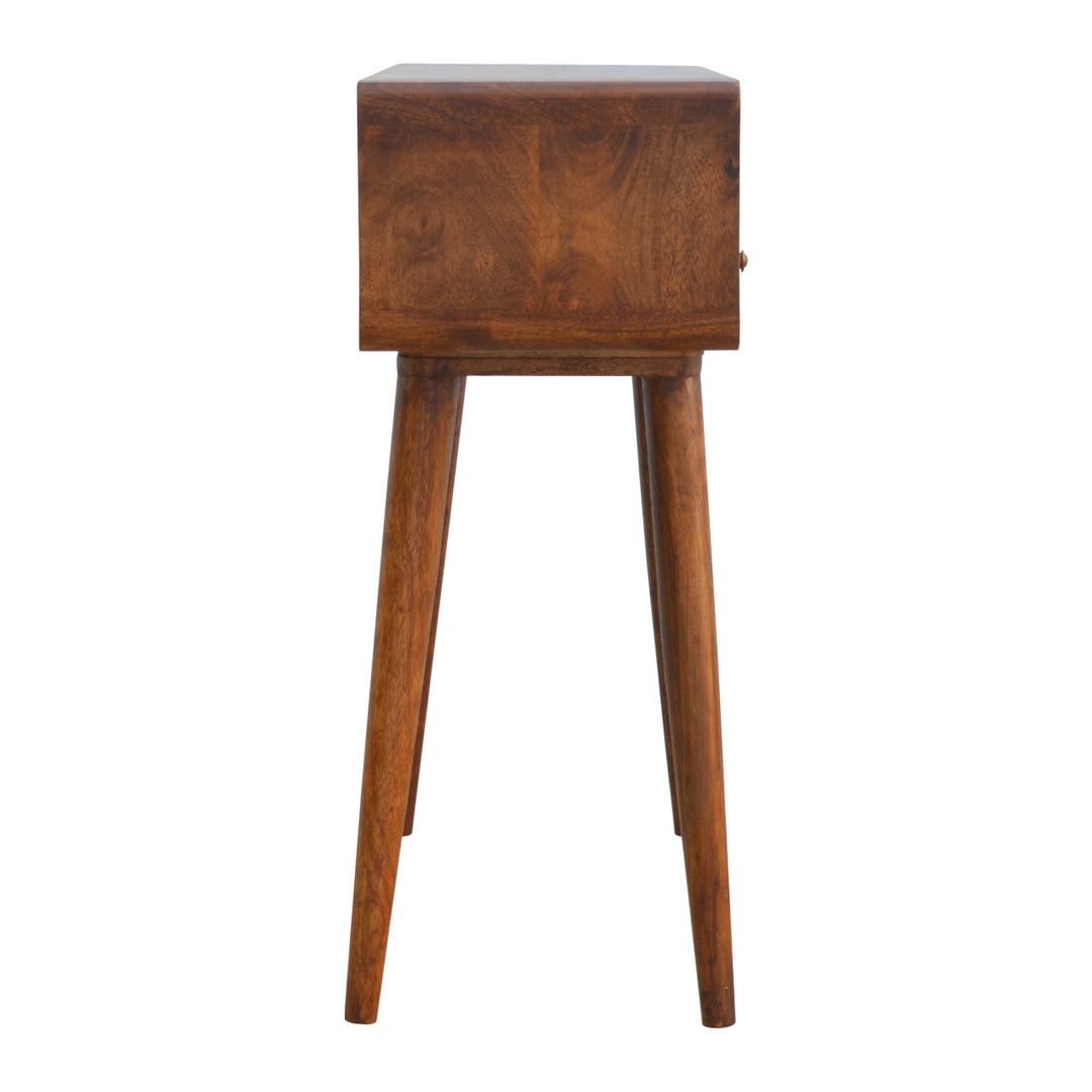 Curved Chestnut Console Table, 2-Drawers, 1 Open-Storage, Brown
