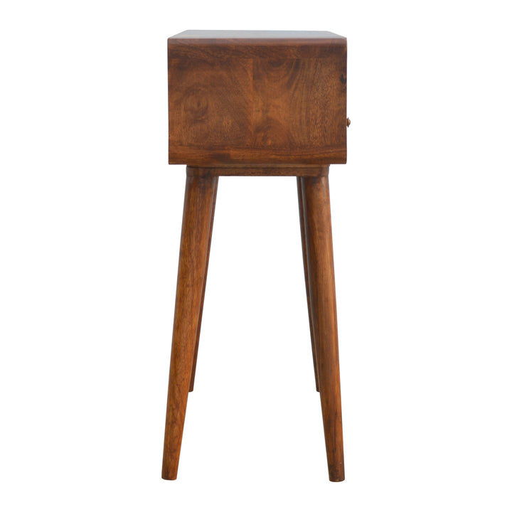 Curved Chestnut Console Table, 2-Drawers, 1 Open-Storage, Brown