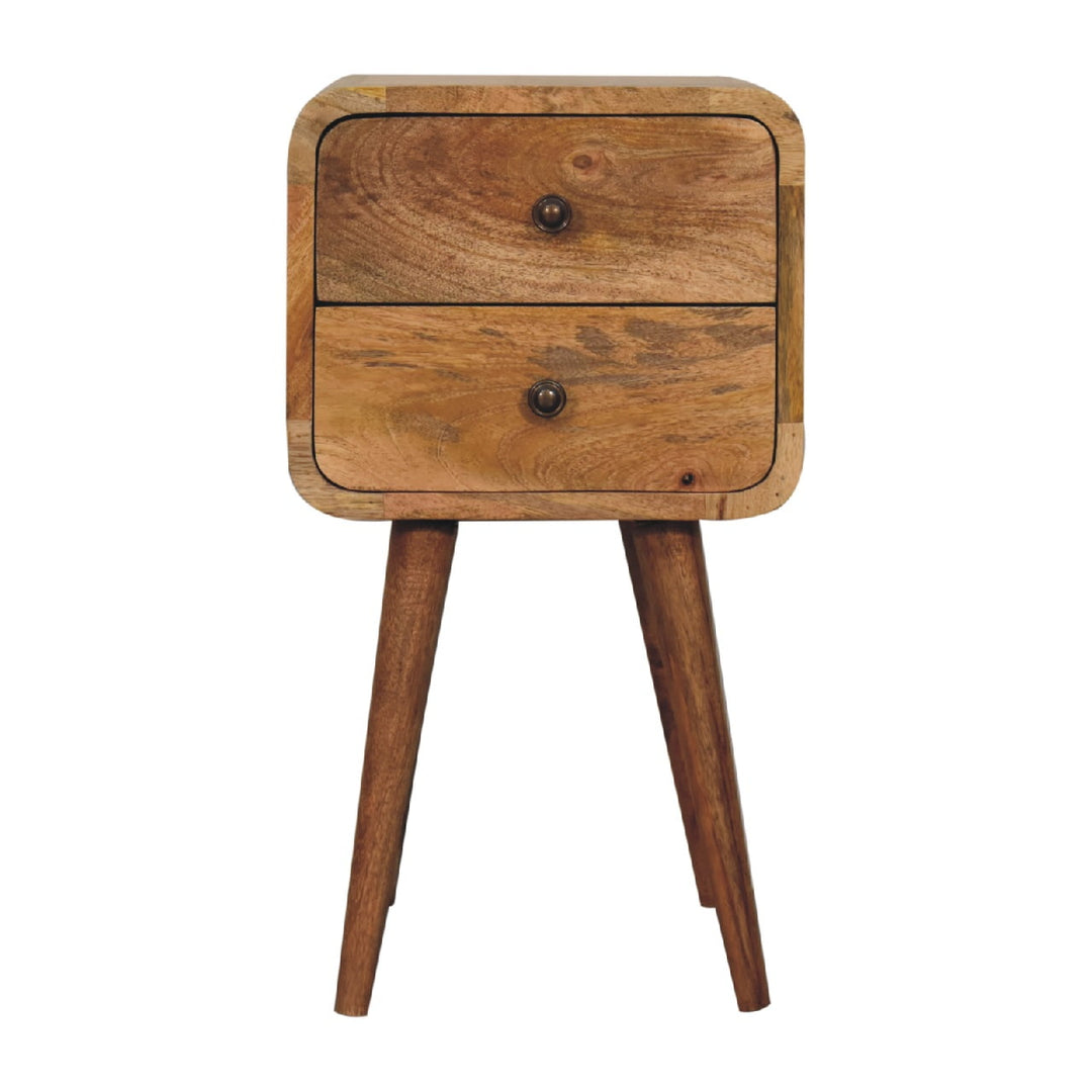 Solid Wood Mini Curved Nightstand, 2-Drawers, Oak-ish, Light Brown