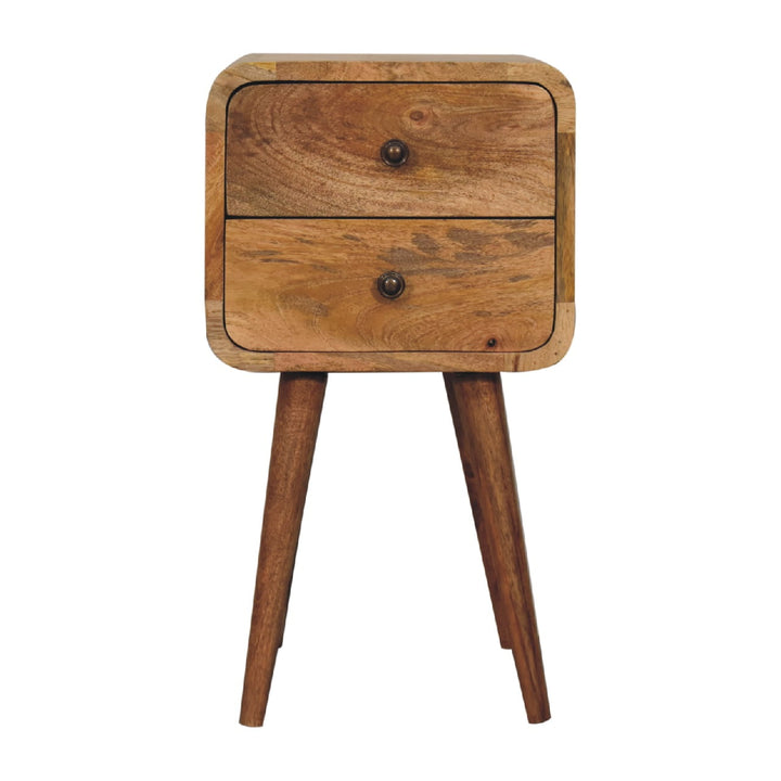 Solid Wood Mini Curved Nightstand, 2-Drawers, Oak-ish, Light Brown