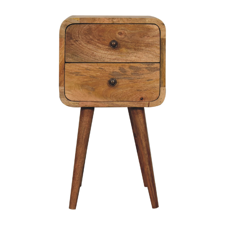 Solid Wood Mini Curved Nightstand, 2-Drawers, Oak-ish, Light Brown