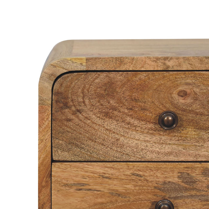 Solid Wood Mini Curved Nightstand, 2-Drawers, Oak-ish, Light Brown