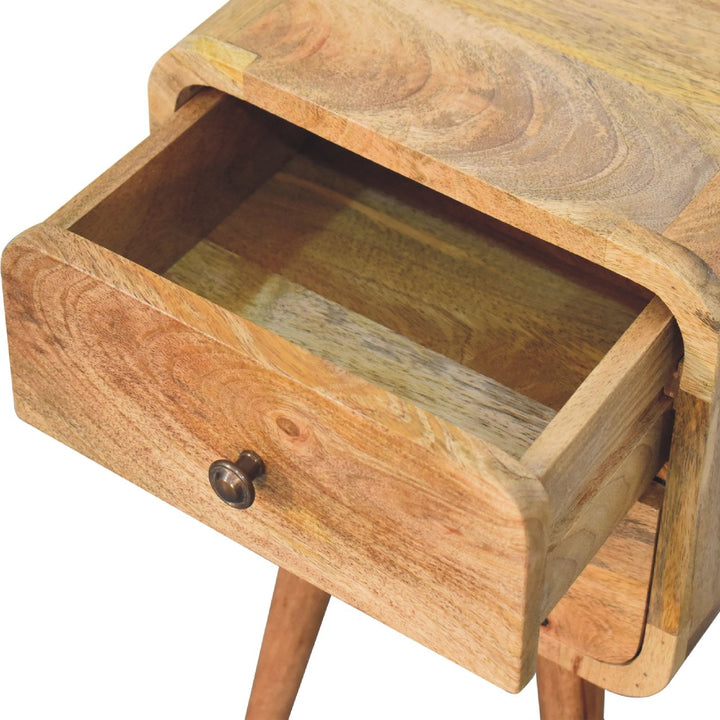 Solid Wood Mini Curved Nightstand, 2-Drawers, Oak-ish, Light Brown
