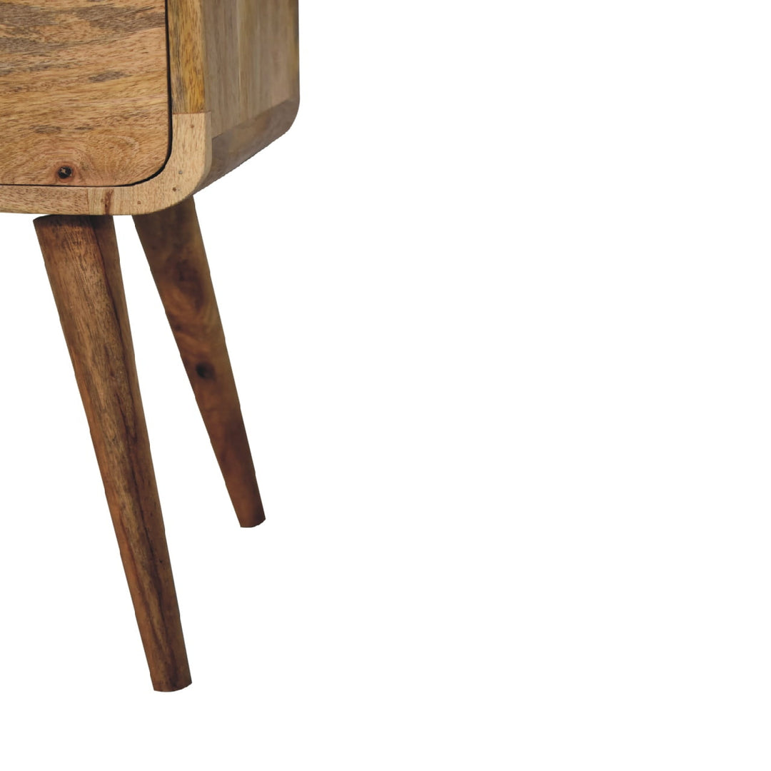 Solid Wood Mini Curved Nightstand, 2-Drawers, Oak-ish, Light Brown