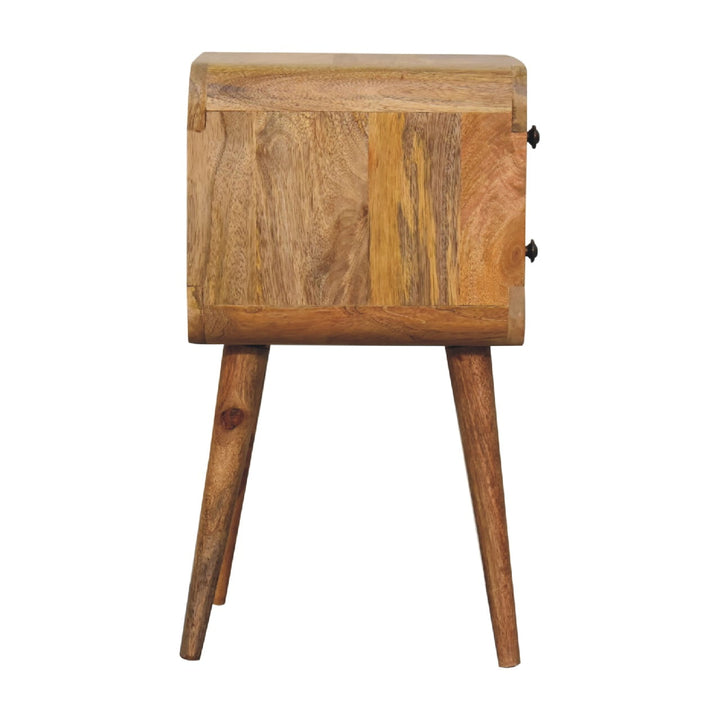 Solid Wood Mini Curved Nightstand, 2-Drawers, Oak-ish, Light Brown