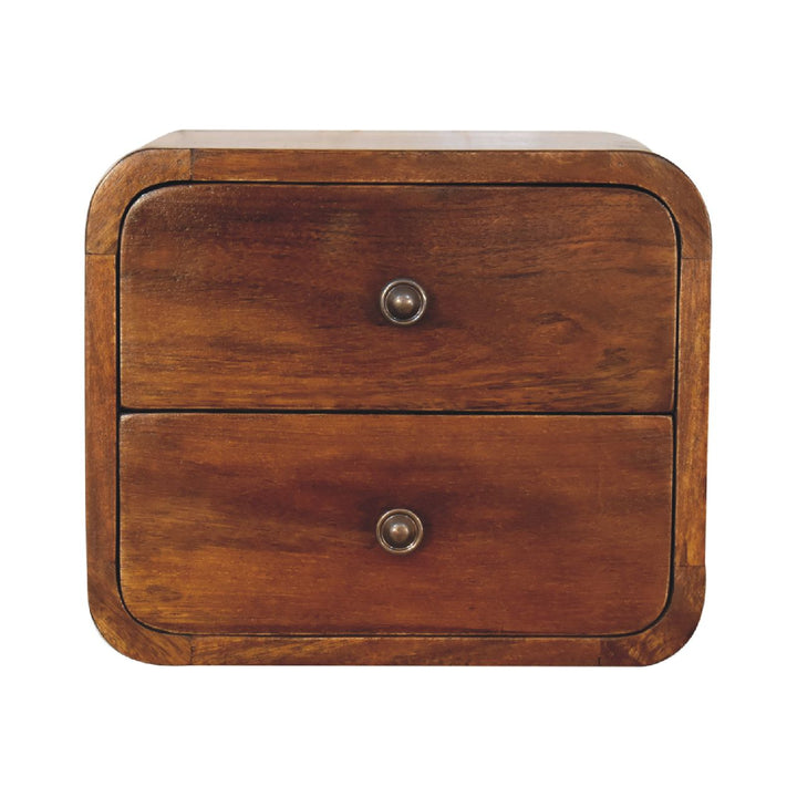 Solid Wood Floating Mini Nightstand, 2-Drawers, Chestnut, Brown