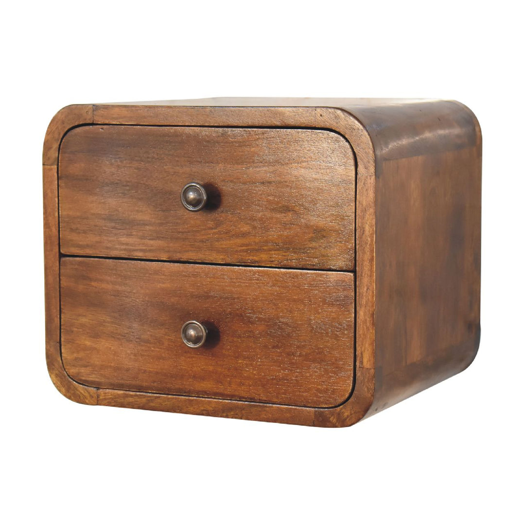 Solid Wood Floating Mini Nightstand, 2-Drawers, Chestnut, Brown
