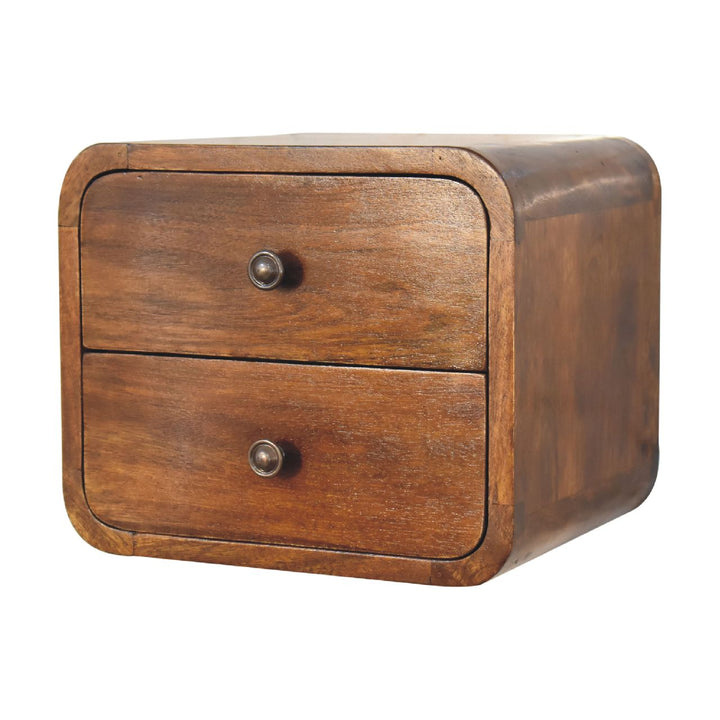 Solid Wood Floating Mini Nightstand, 2-Drawers, Chestnut, Brown