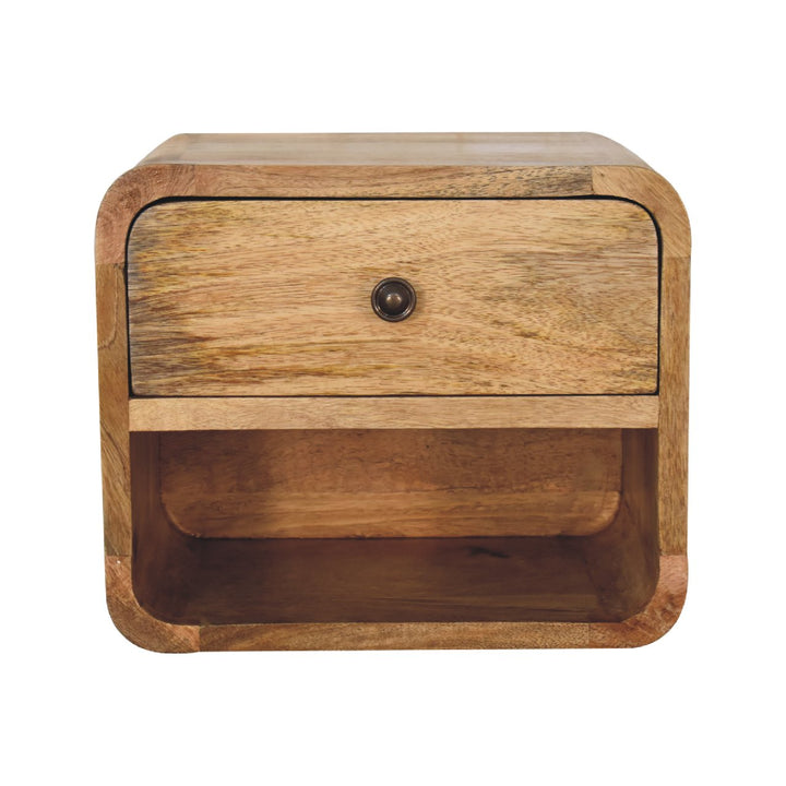Solid Wood Mini Oak-ish Floating Open Bedside, 1-Drawer, Beige