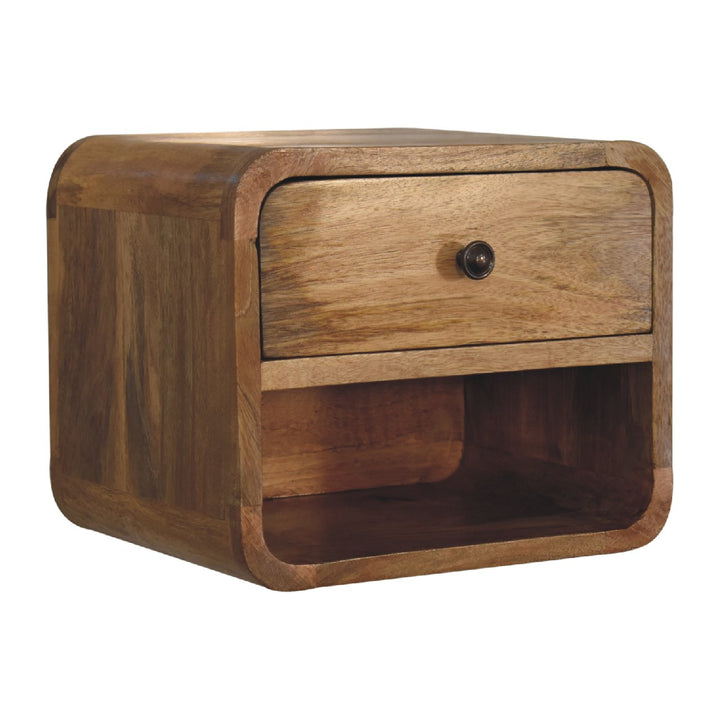 Solid Wood Mini Oak-ish Floating Open Bedside, 1-Drawer, Beige