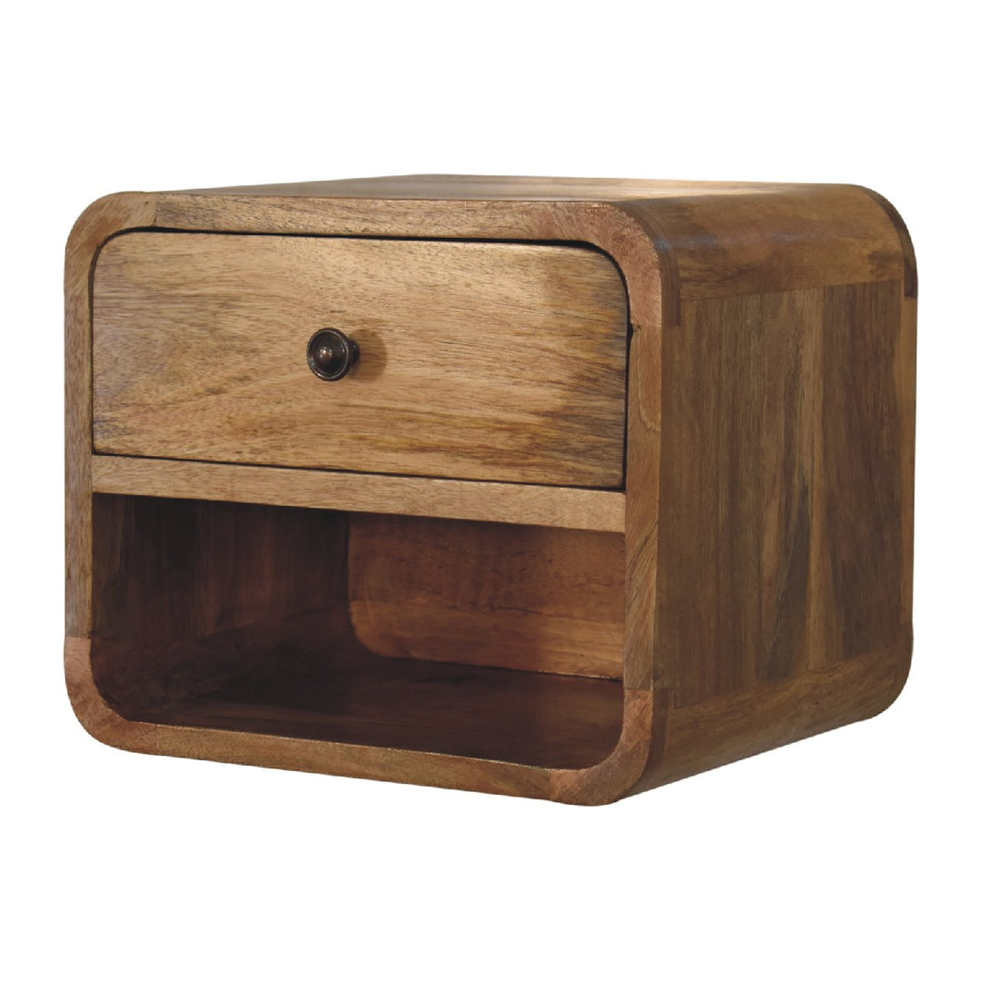 Solid Wood Mini Oak-ish Floating Open Bedside, 1-Drawer, Beige