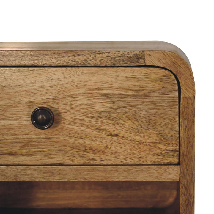 Solid Wood Mini Oak-ish Floating Open Bedside, 1-Drawer, Beige