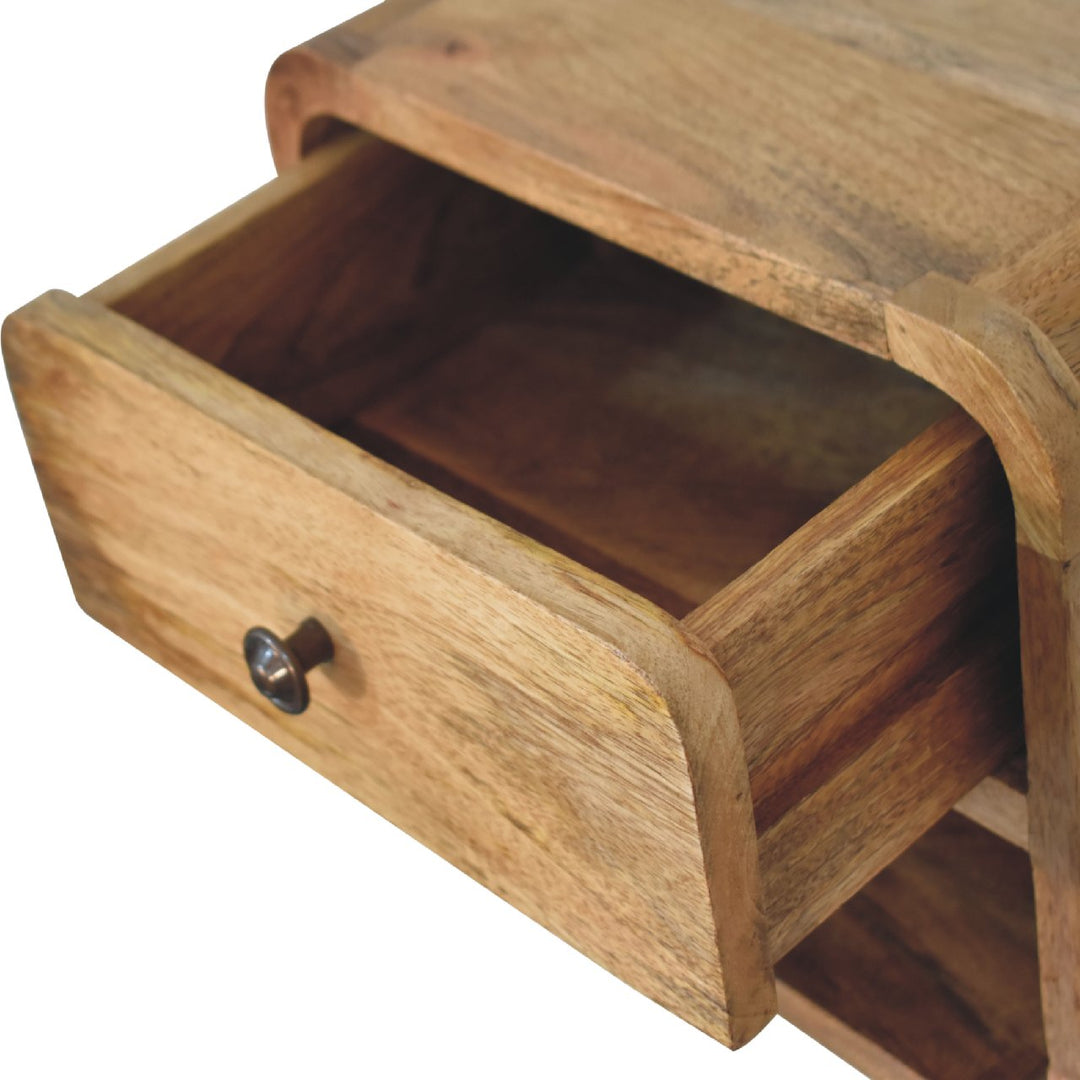 Solid Wood Mini Oak-ish Floating Open Bedside, 1-Drawer, Beige