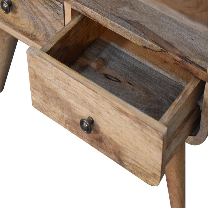 Solid Wood Mini Curved Media Unit, 2-Drawers, 1 Open Slot, Oak-ish, Light Brown