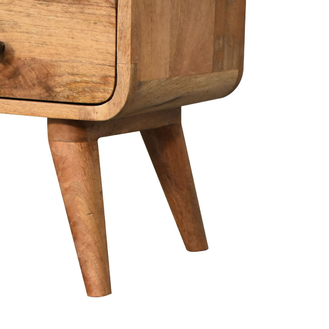 Solid Wood Mini Curved Media Unit, 2-Drawers, 1 Open Slot, Oak-ish, Light Brown