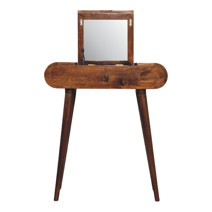 Solid Wood Mini Round Chestnut Fold Vanity, 4-compartements, Brown