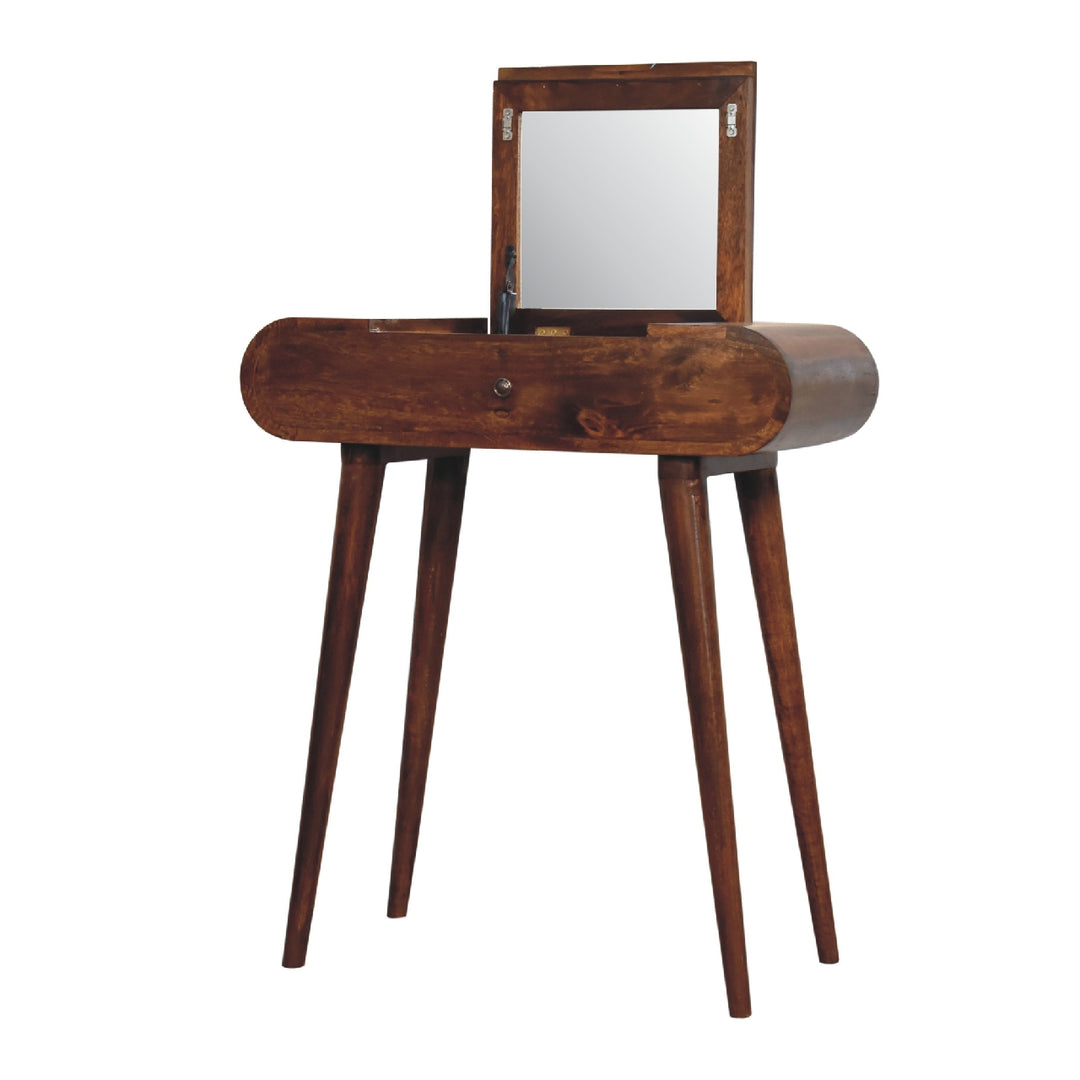 Solid Wood Mini Round Chestnut Fold Vanity, 4-compartements, Brown