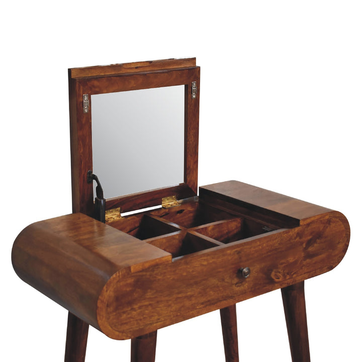 Solid Wood Mini Round Chestnut Fold Vanity, 4-compartements, Brown