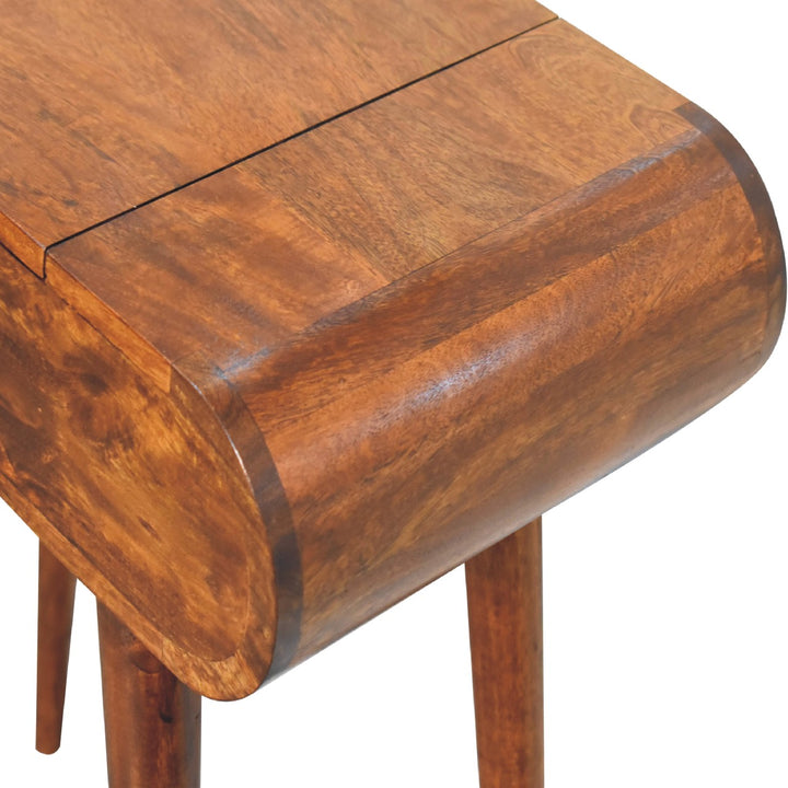 Solid Wood Mini Round Chestnut Fold Vanity, 4-compartements, Brown