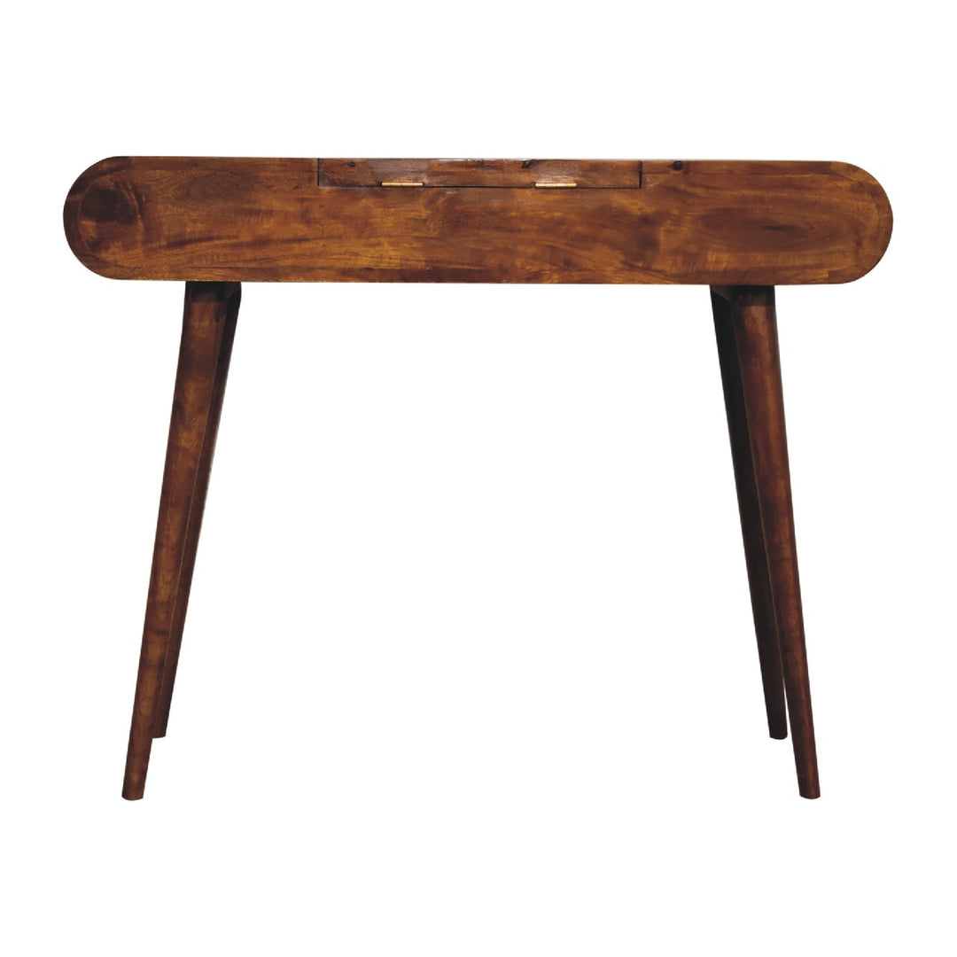 Chestnut Mirror Dressing Table, Nordic Legs, 2-Drawers, Compartments for Storage, Brown