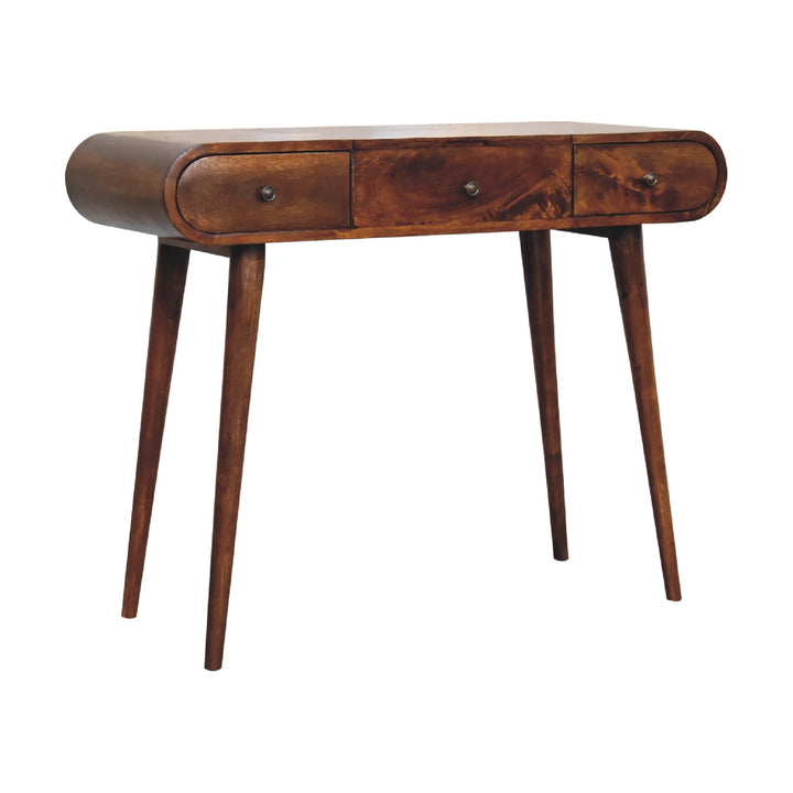 Chestnut Mirror Dressing Table, Nordic Legs, 2-Drawers, Compartments for Storage, Brown