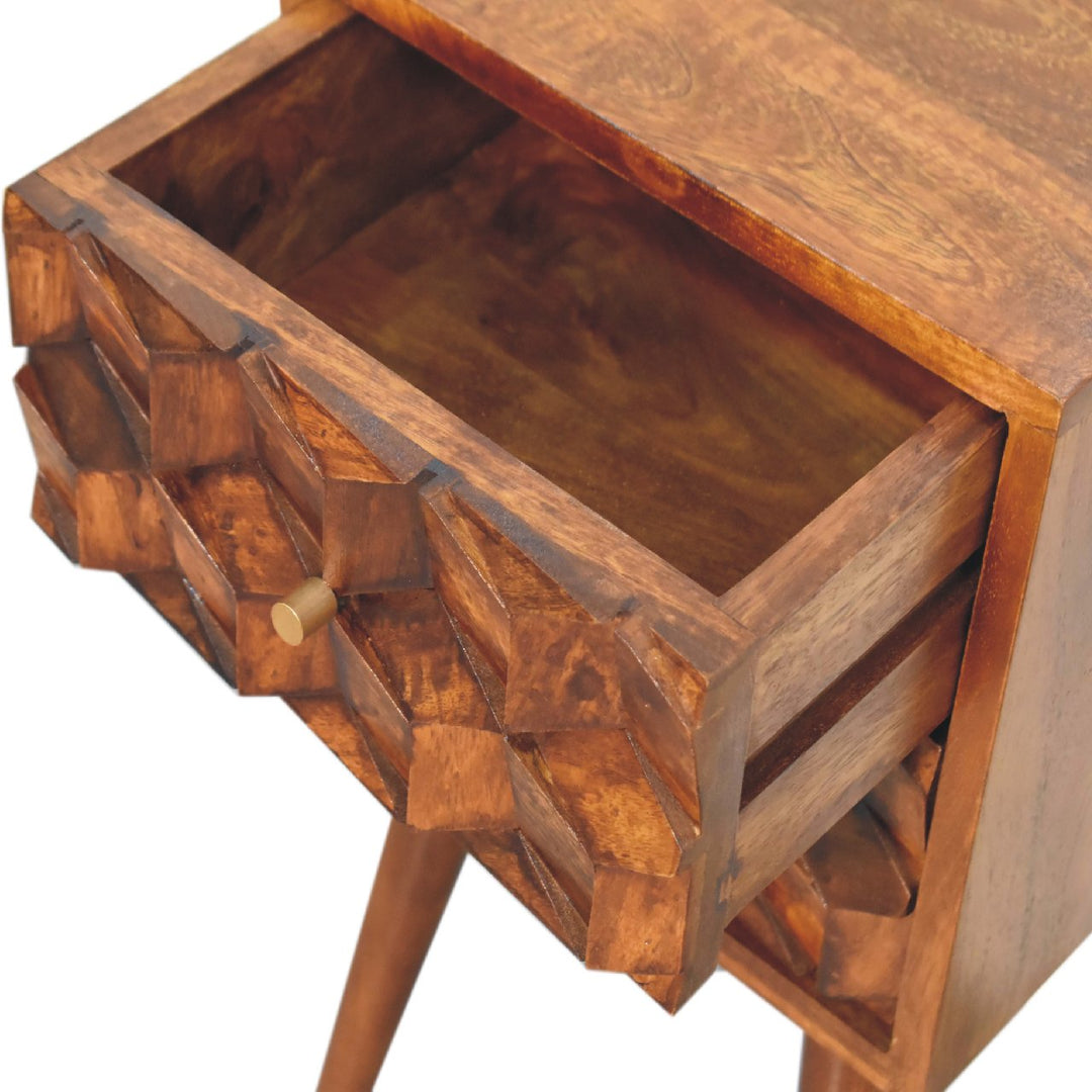 Solid Wood Mini Cube Nightstand, 2-Drawers, Chestnut, Brown