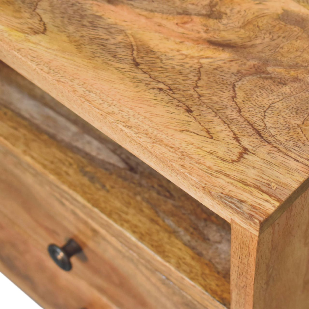 Solid Wood Mini Oak-ish Classic Nightstand, 2-Drawers, 1 Open Slot, Nordic Legs, Light Brown
