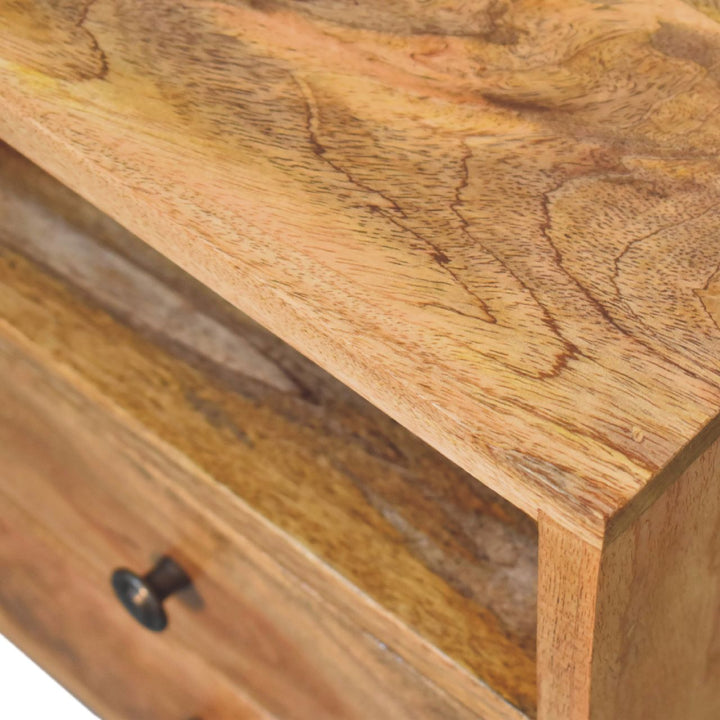 Solid Wood Mini Oak-ish Classic Nightstand, 2-Drawers, 1 Open Slot, Nordic Legs, Light Brown
