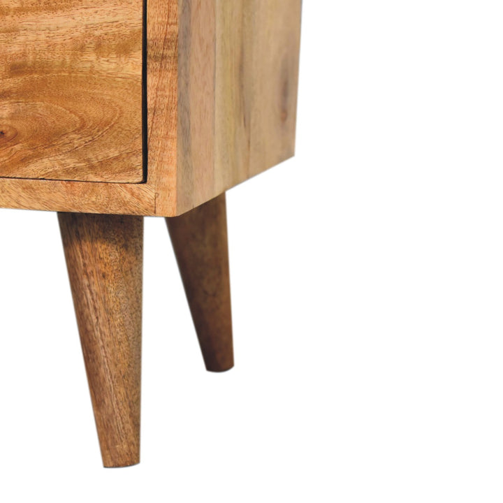 Solid Wood Mini Oak-ish Classic Nightstand, 2-Drawers, 1 Open Slot, Nordic Legs, Light Brown
