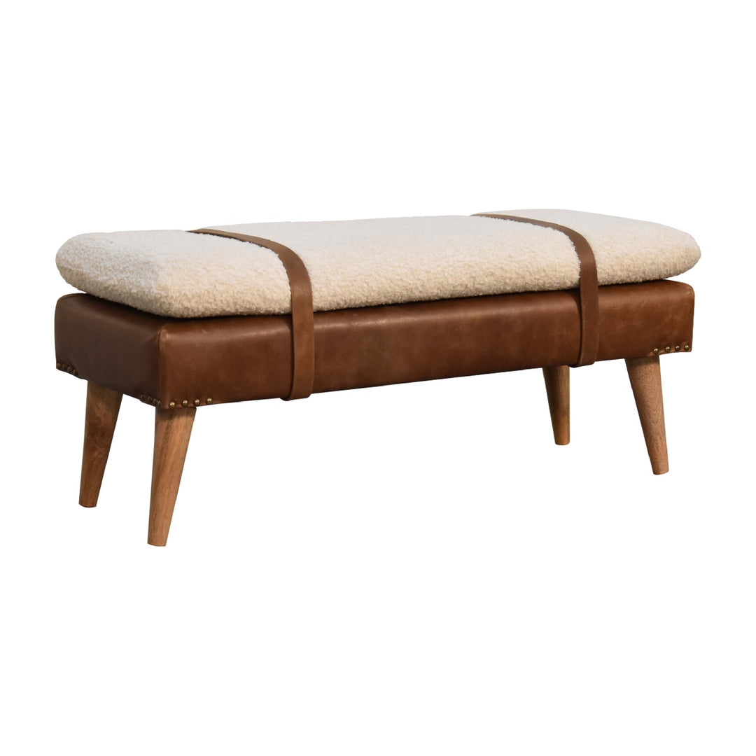 Boucle Buffalo Hide Leather Bench, Chestnut