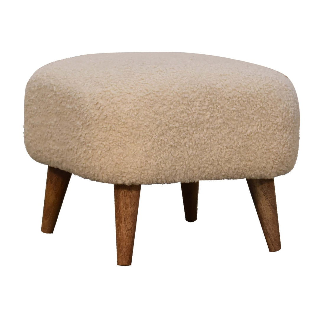 Solid Wood Boucle Upholstered Square Footstool, Beige and Brown