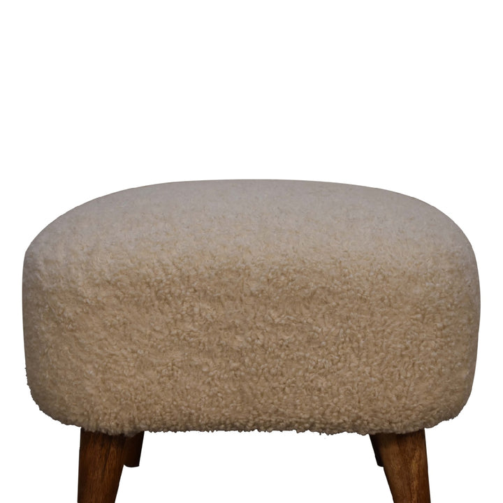 Solid Wood Boucle Upholstered Square Footstool, Beige and Brown
