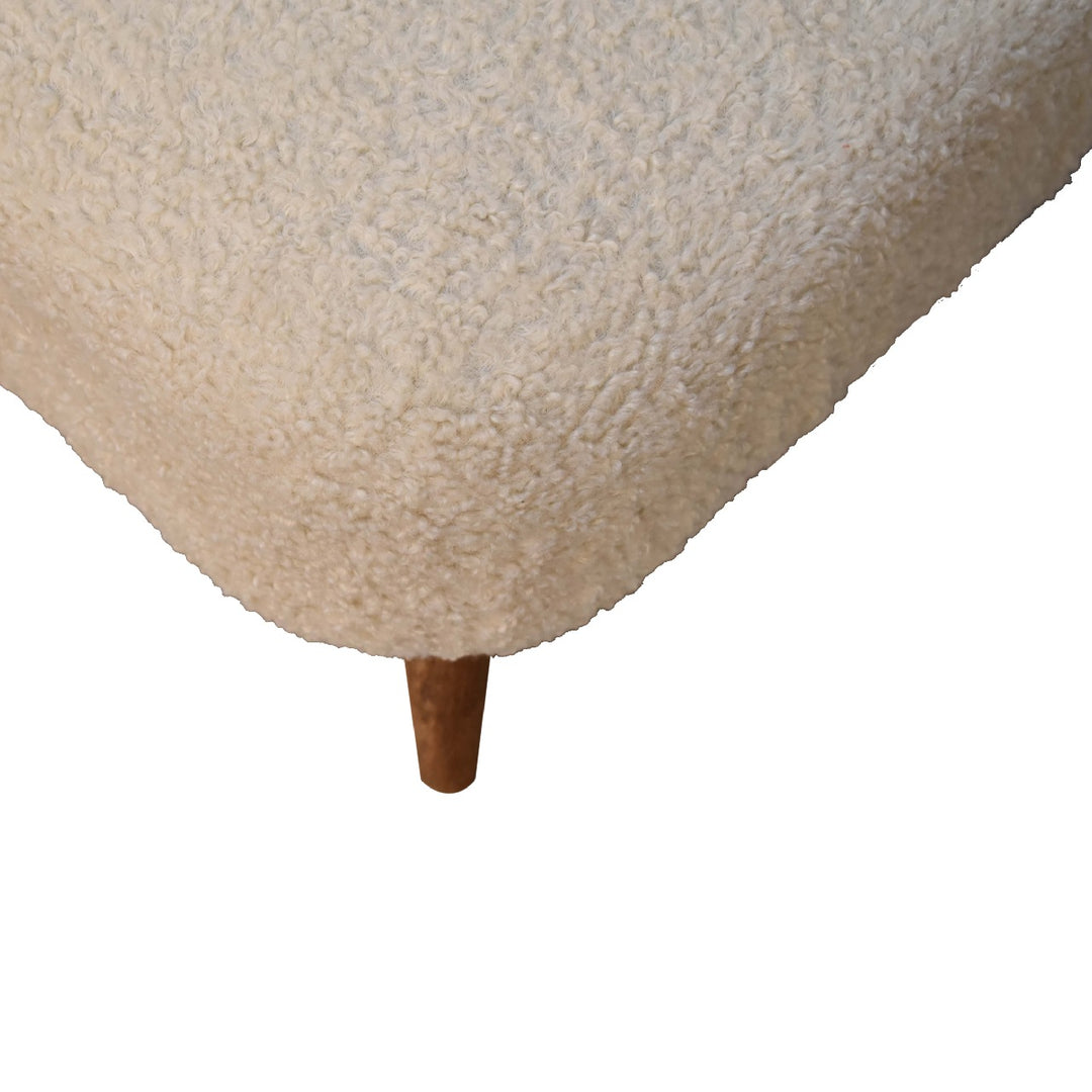 Solid Wood Boucle Upholstered Square Footstool, Beige and Brown