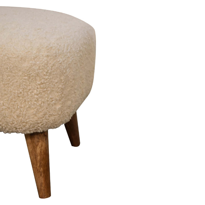 Solid Wood Boucle Upholstered Square Footstool, Beige and Brown